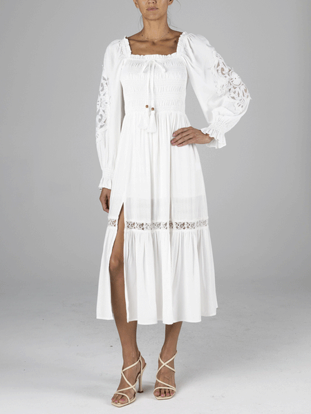 Miss Me MD1795L Womens Long Maxi Dress White front view. If you need any assistance with this item or the purchase of this item please call us at five six one seven four eight eight eight zero one Monday through Saturday 10:00a.m EST to 8:00 p.m EST
