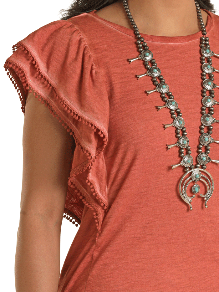 Panhandle LW51T03403 Womens Flutter Tee With Dot Trim Orange Rust front view. If you need any assistance with this item or the purchase of this item please call us at five six one seven four eight eight eight zero one Monday through Saturday 10:00a.m EST to 8:00 p.m EST