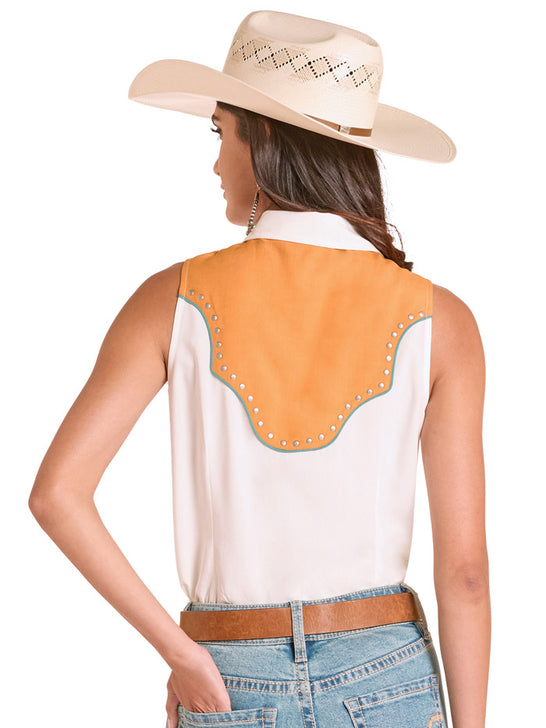 Panhandle LWN0S08857 Womens Floral Sleeveless Shirt Natural back view. If you need any assistance with this item or the purchase of this item please call us at five six one seven four eight eight eight zero one Monday through Saturday 10:00a.m EST to 8:00 p.m EST