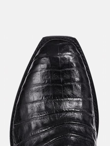 Lucchese M1636.14 Mens CHARLES Square Toe Belly Caiman Boots Black toe view. If you need any assistance with this item or the purchase of this item please call us at five six one seven four eight eight eight zero one Monday through Saturday 10:00a.m EST to 8:00 p.m EST