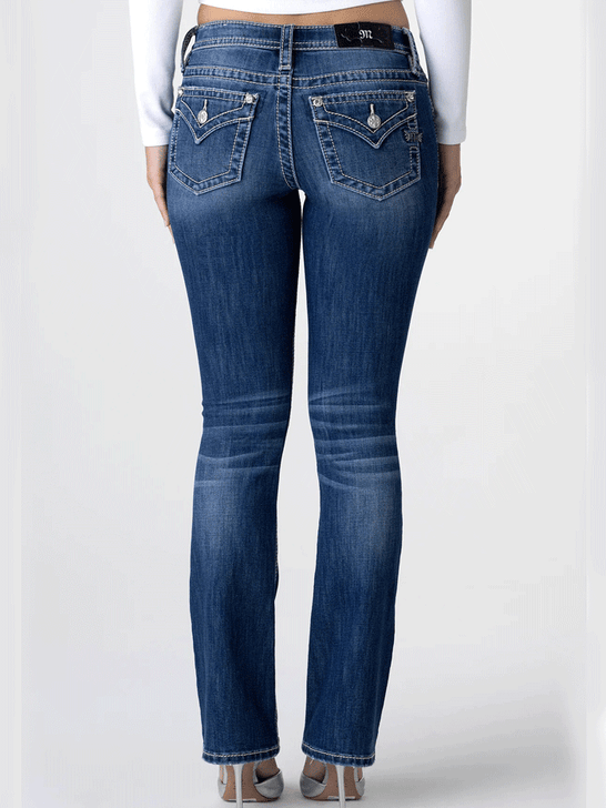 Miss Me M3636B96V Womens Hailey Jane Bootcut Jeans Medium Blue back view. If you need any assistance with this item or the purchase of this item please call us at five six one seven four eight eight eight zero one Monday through Saturday 10:00a.m EST to 8:00 p.m EST