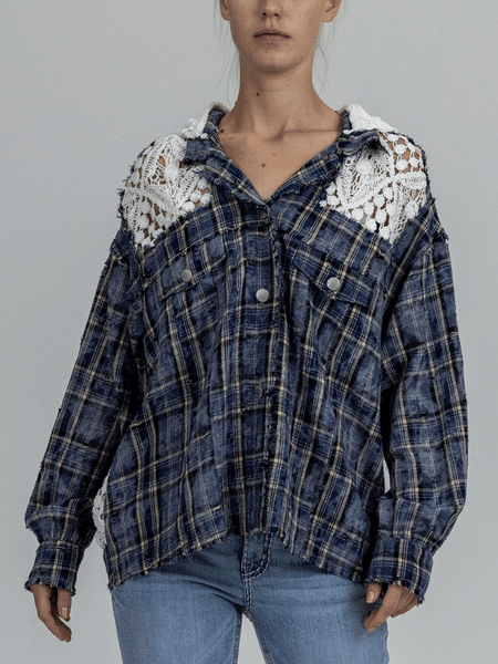 Miss Me MJ0860L Womens Multi Media Jacket Blue front view. If you need any assistance with this item or the purchase of this item please call us at five six one seven four eight eight eight zero one Monday through Saturday 10:00a.m EST to 8:00 p.m EST