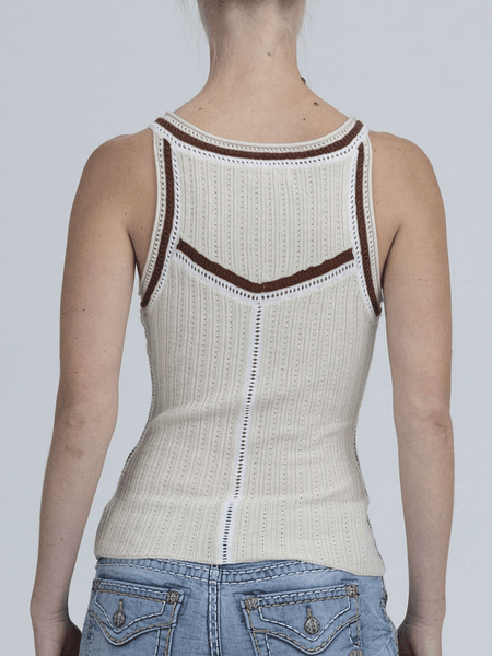 Miss Me MT3288T-IVO Womens Ribbed Tank With Contrast Binding Ivory back view. If you need any assistance with this item or the purchase of this item please call us at five six one seven four eight eight eight zero one Monday through Saturday 10:00a.m EST to 8:00 p.m EST
