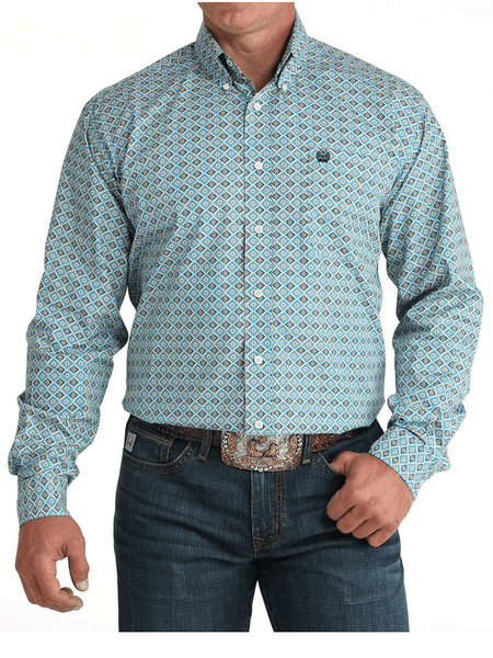 Cinch MTW1105955 Mens Classic Fit Button Down Medallion Print Western Shirt Blue front view. If you need any assistance with this item or the purchase of this item please call us at five six one seven four eight eight eight zero one Monday through Saturday 10:00a.m EST to 8:00 p.m EST