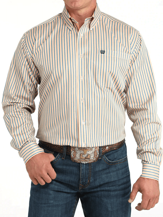 Cinch MTW1105963 Mens TENCEL Classic Fit Button Down Western Shirt Cream front view. If you need any assistance with this item or the purchase of this item please call us at five six one seven four eight eight eight zero one Monday through Saturday 10:00a.m EST to 8:00 p.m EST
