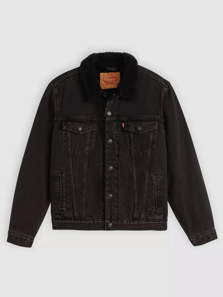 Levis 163650276 Mens Type 3 Sherpa Trucker Jacket Black alternate front view. If you need any assistance with this item or the purchase of this item please call us at five six one seven four eight eight eight zero one Monday through Saturday 10:00a.m EST to 8:00 p.m EST
