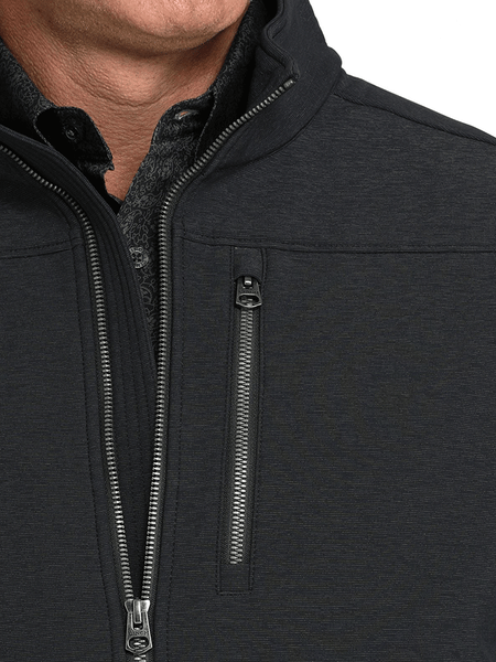 Cinch MWJ1539006 Mens Conceal Carry Bonded Jacket Black close up. If you need any assistance with this item or the purchase of this item please call us at five six one seven four eight eight eight zero one Monday through Saturday 10:00a.m EST to 8:00 p.m EST