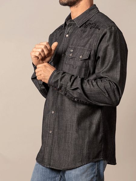 Kimes Ranch MEMPHIS Mens Long Sleeve Western Shirt Black Out side view. If you need any assistance with this item or the purchase of this item please call us at five six one seven four eight eight eight zero one Monday through Saturday 10:00a.m EST to 8:00 p.m EST