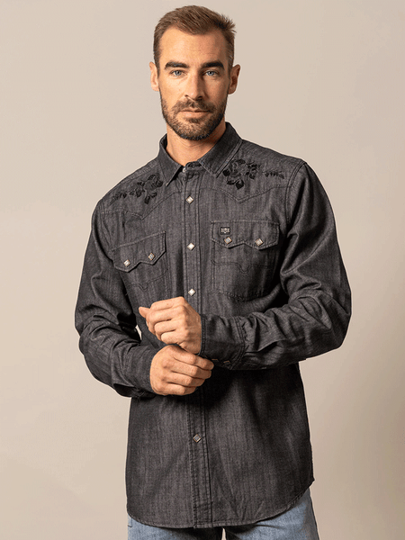 Kimes Ranch MEMPHIS Mens Long Sleeve Western Shirt Black Out front view. If you need any assistance with this item or the purchase of this item please call us at five six one seven four eight eight eight zero one Monday through Saturday 10:00a.m EST to 8:00 p.m EST