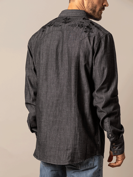Kimes Ranch MEMPHIS Mens Long Sleeve Western Shirt Black Out back view. If you need any assistance with this item or the purchase of this item please call us at five six one seven four eight eight eight zero one Monday through Saturday 10:00a.m EST to 8:00 p.m EST