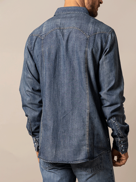 Kimes Ranch MEMPHIS Mens Long Sleeve Western Shirt Indigo back view. If you need any assistance with this item or the purchase of this item please call us at five six one seven four eight eight eight zero one Monday through Saturday 10:00a.m EST to 8:00 p.m EST