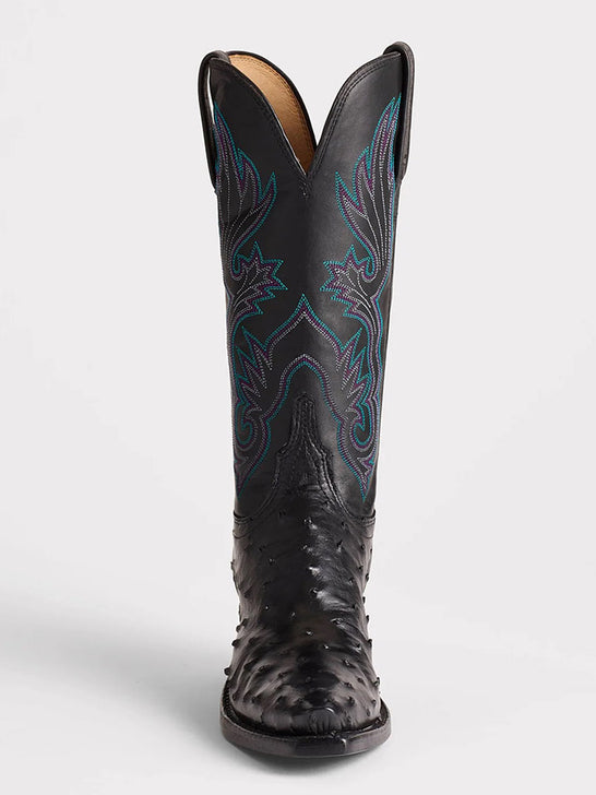 Lucchese N4091.54-1001 Womens DOLLY Full Quill Ostrich Boots Black front view. If you need any assistance with this item or the purchase of this item please call us at five six one seven four eight eight eight zero one Monday through Saturday 10:00a.m EST to 8:00 p.m EST