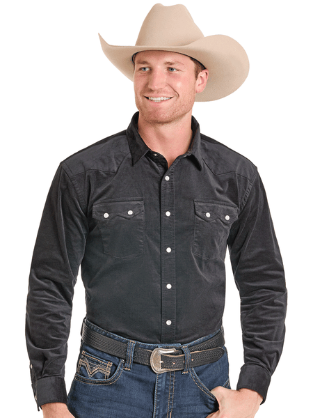 Panhandle PMN2S06921 Mens Long Sleeve Snap Western Shirt Black front view. If you need any assistance with this item or the purchase of this item please call us at five six one seven four eight eight eight zero one Monday through Saturday 10:00a.m EST to 8:00 p.m EST