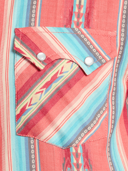 Panhandle PMN9S08155 Mens Modern Vintage Short Sleeve Western Shirt Red pocket close up. If you need any assistance with this item or the purchase of this item please call us at five six one seven four eight eight eight zero one Monday through Saturday 10:00a.m EST to 8:00 p.m EST