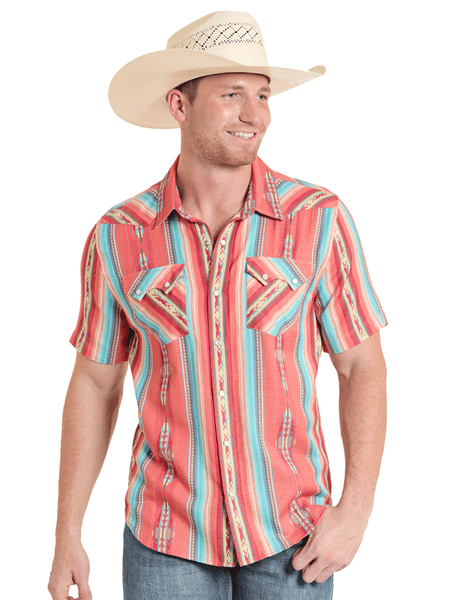 Panhandle PMN9S08155 Mens Modern Vintage Short Sleeve Western Shirt Red front view. If you need any assistance with this item or the purchase of this item please call us at five six one seven four eight eight eight zero one Monday through Saturday 10:00a.m EST to 8:00 p.m EST