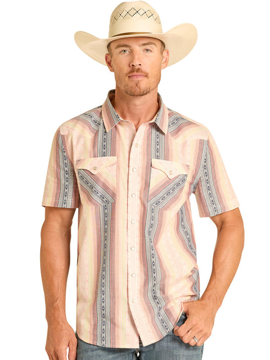 Panhandle PMN9S08909 Mens Short Sleeve Snap Shirt Stripe Multicolor front view. If you need any assistance with this item or the purchase of this item please call us at five six one seven four eight eight eight zero one Monday through Saturday 10:00a.m EST to 8:00 p.m EST
