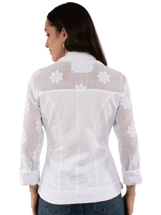 Scully PSL-274-WHT Womens Embroidered Blouse White back view. If you need any assistance with this item or the purchase of this item please call us at five six one seven four eight eight eight zero one Monday through Saturday 10:00a.m EST to 8:00 p.m EST