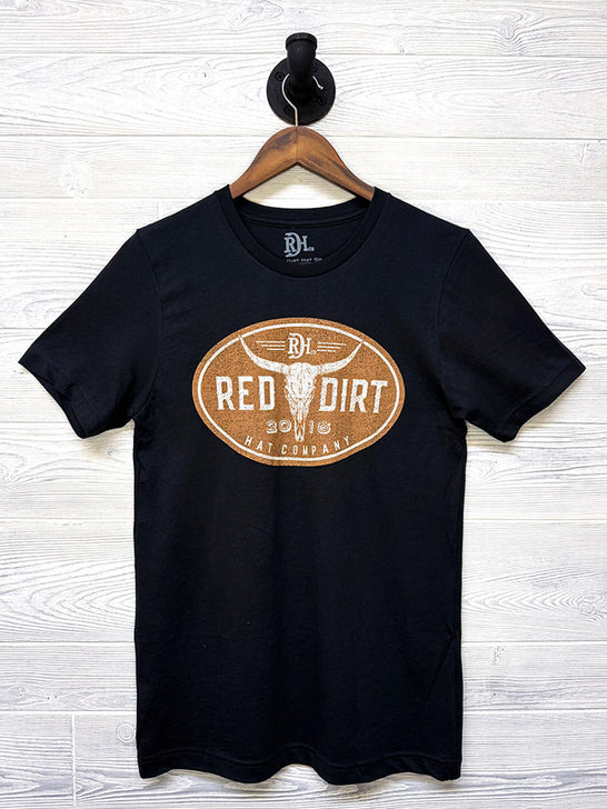 Red Dirt RDHC-T-195 Mens Steer Clear Tee Black front view on hanger. If you need any assistance with this item or the purchase of this item please call us at five six one seven four eight eight eight zero one Monday through Saturday 10:00a.m EST to 8:00 p.m EST