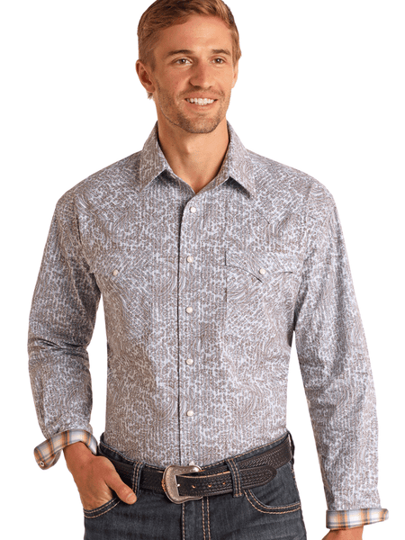 Panhandle RMN2S05667 Mens Long Sleeve Paisley Stripe Shirt Light Blue front view. If you need any assistance with this item or the purchase of this item please call us at five six one seven four eight eight eight zero one Monday through Saturday 10:00a.m EST to 8:00 p.m EST