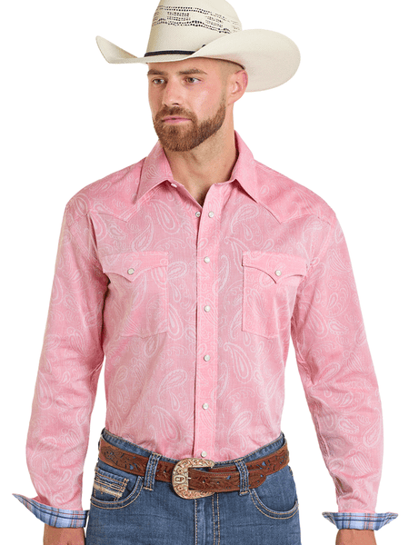 Panhandle RMN2S06527 Mens Rough Stock Long Sleeve Snap Shirt Rose Mauve front view. If you need any assistance with this item or the purchase of this item please call us at five six one seven four eight eight eight zero one Monday through Saturday 10:00a.m EST to 8:00 p.m EST