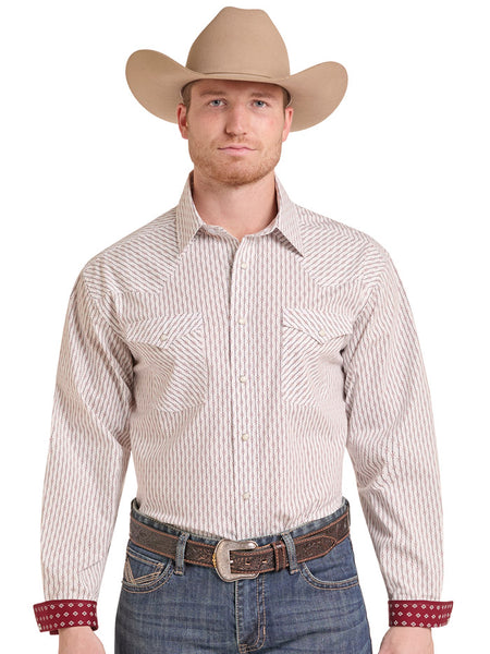 Panhandle RMN2S09537 Mens Rough Stock Long Sleeve Snap Shirt Beige front view. If you need any assistance with this item or the purchase of this item please call us at five six one seven four eight eight eight zero one Monday through Saturday 10:00a.m EST to 8:00 p.m EST
