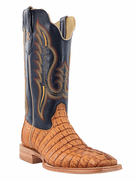 R.Watson RW3010-2 Mens Hornback Caiman Tail Western Boot Saddle Tan front and side view. If you need any assistance with this item or the purchase of this item please call us at five six one seven four eight eight eight zero one Monday through Saturday 10:00a.m EST to 8:00 p.m EST