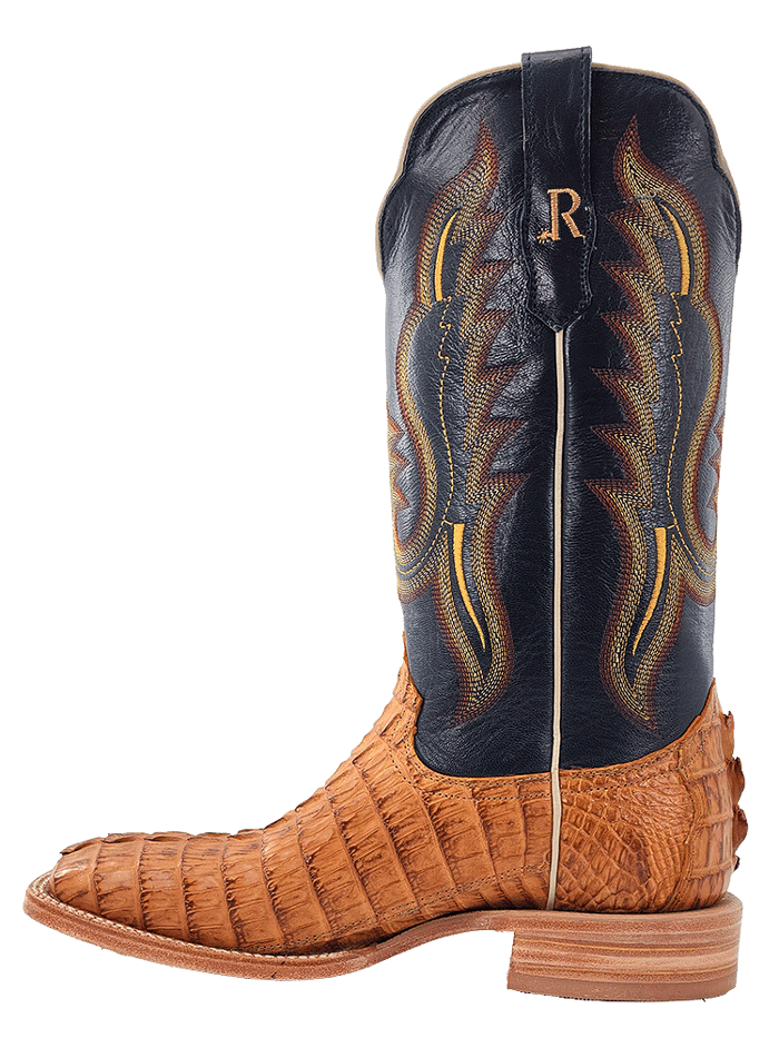 R.Watson RW3010-2 Mens Hornback Caiman Tail Western Boot Saddle Tan front and side view. If you need any assistance with this item or the purchase of this item please call us at five six one seven four eight eight eight zero one Monday through Saturday 10:00a.m EST to 8:00 p.m EST