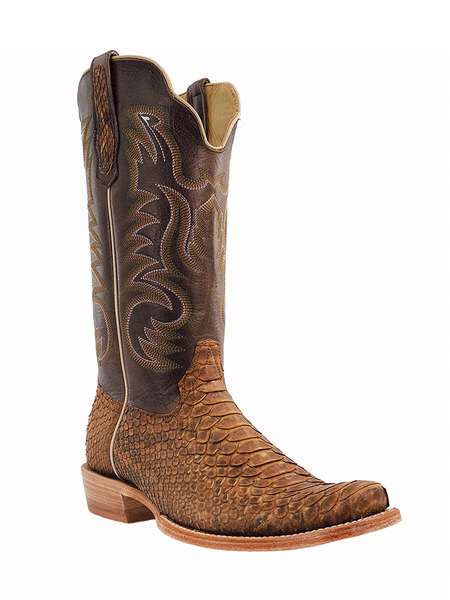R.Watson RW7911-1 Mens Beige Sueded Python Western Boot Tan front and side view. If you need any assistance with this item or the purchase of this item please call us at five six one seven four eight eight eight zero one Monday through Saturday 10:00a.m EST to 8:00 p.m EST
