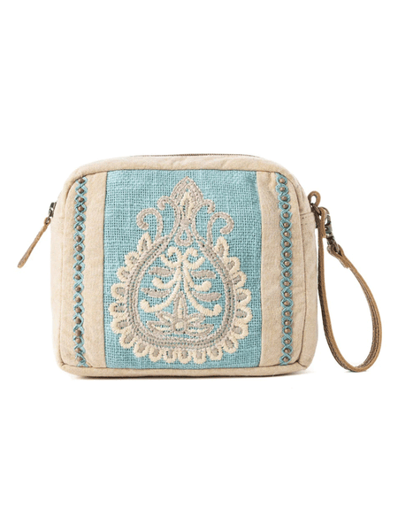Myra Bag S-12810 Womens Azure Dune Canvas Pouch Vintage Beige front view. If you need any assistance with this item or the purchase of this item please call us at five six one seven four eight eight eight zero one Monday through Saturday 10:00a.m EST to 8:00 p.m EST