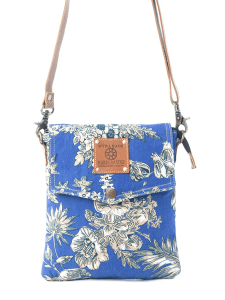 Myra Bag S-13682 Womens Azure Bloom Crossbody Bag Willow Blue front view. If you need any assistance with this item or the purchase of this item please call us at five six one seven four eight eight eight zero one Monday through Saturday 10:00a.m EST to 8:00 p.m EST