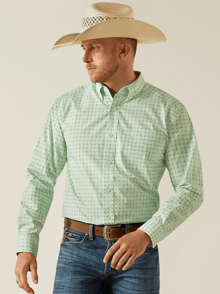 Ariat 10054733 Mens Team Pierson Classic Fit Shirt Light Green front view. If you need any assistance with this item or the purchase of this item please call us at five six one seven four eight eight eight zero one Monday through Saturday 10:00a.m EST to 8:00 p.m EST