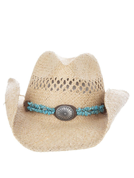 Scala SCA11832 CONNIE Hand Woven Raffia Western Hat Natural front view. If you need any assistance with this item or the purchase of this item please call us at five six one seven four eight eight eight zero one Monday through Saturday 10:00a.m EST to 8:00 p.m EST