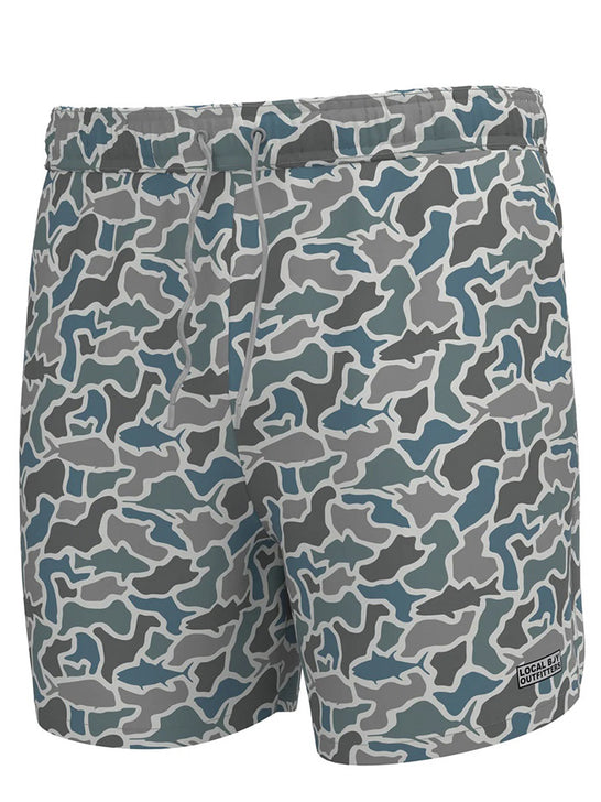 Local Boy Outfitters L1600021-FCM Mens Bayview Swim Trunks Fish Camo front view. If you need any assistance with this item or the purchase of this item please call us at five six one seven four eight eight eight zero one Monday through Saturday 10:00a.m EST to 8:00 p.m EST