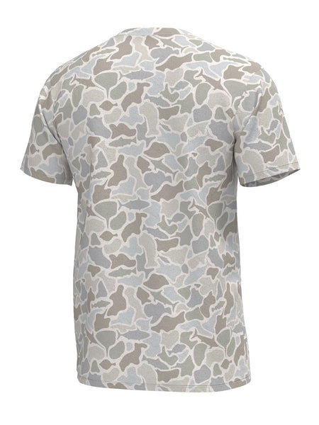 Local Boy Outfitters L1400082-SWC Mens Short Sleeve Heather Blend Crew Tee Saltwater Camo back view. If you need any assistance with this item or the purchase of this item please call us at five six one seven four eight eight eight zero one Monday through Saturday 10:00a.m EST to 8:00 p.m EST