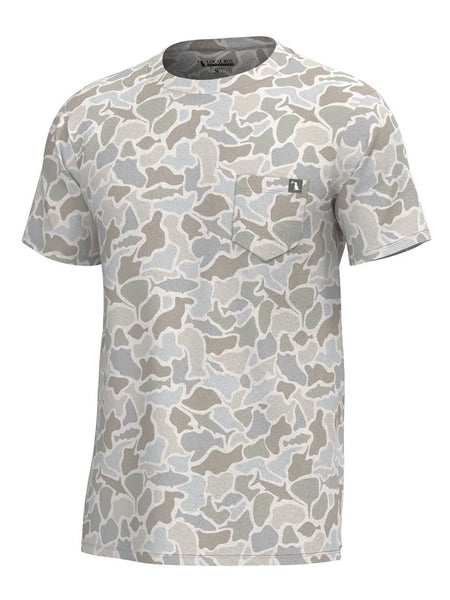 Local Boy Outfitters L1400082-SWC Mens Short Sleeve Heather Blend Crew Tee Saltwater Camo front view. If you need any assistance with this item or the purchase of this item please call us at five six one seven four eight eight eight zero one Monday through Saturday 10:00a.m EST to 8:00 p.m EST