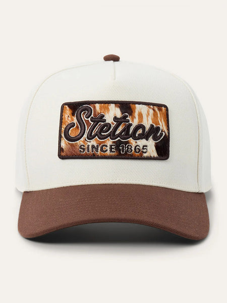 Stetson SCSCAF-0004 Cowhide Patch Trucker Hat Ivory front view. If you need any assistance with this item or the purchase of this item please call us at five six one seven four eight eight eight zero one Monday through Saturday 10:00a.m EST to 8:00 p.m EST