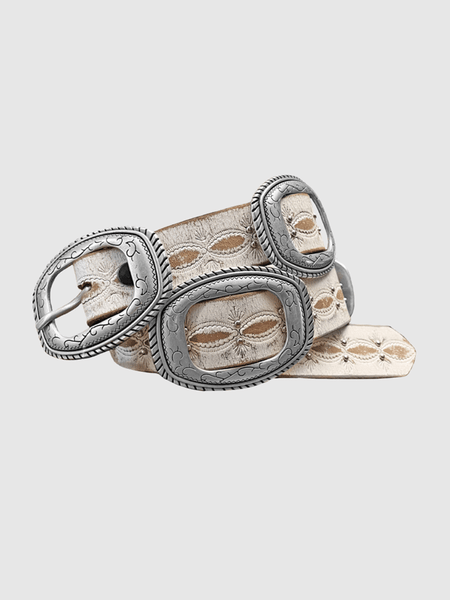 Wrangler 7909390 Womens Distressed Leather Belt Ivory front view. If you need any assistance with this item or the purchase of this item please call us at five six one seven four eight eight eight zero one Monday through Saturday 10:00a.m EST to 8:00 p.m EST