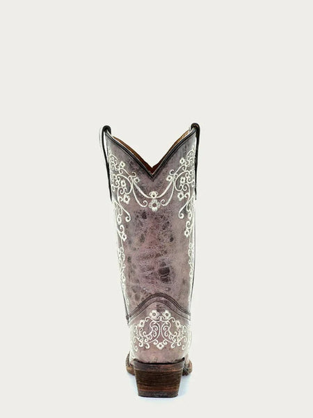 Corral A2773 Teens Floral Embroidery Snip Toe Boot Bone back view. If you need any assistance with this item or the purchase of this item please call us at five six one seven four eight eight eight zero one Monday through Saturday 10:00a.m EST to 8:00 p.m EST
