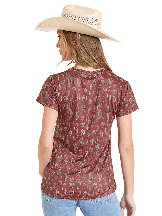 Panhandle TW21T08516 Ladies Cactus Short Sleeve Performance Shirt Scarlet back view. If you need any assistance with this item or the purchase of this item please call us at five six one seven four eight eight eight zero one Monday through Saturday 10:00a.m EST to 8:00 p.m EST