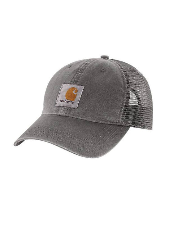 Carhartt 100286-039 Canvas Mesh Back Cap Gravel side / front view. If you need any assistance with this item or the purchase of this item please call us at five six one seven four eight eight eight zero one Monday through Saturday 10:00a.m EST to 8:00 p.m EST
