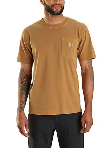 Carhartt 106252-BRN Mens Relaxed Fit Lightweight Short Sleeve Pocket T-Shirt Brown Tan front view. If you need any assistance with this item or the purchase of this item please call us at five six one seven four eight eight eight zero one Monday through Saturday 10:00a.m EST to 8:00 p.m EST