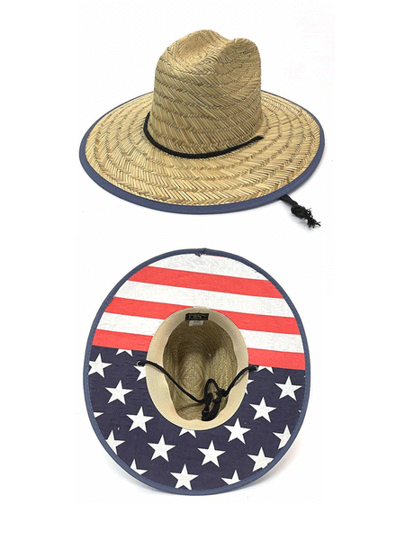 Dorfman Pacific MS401OS-NAT American Flag Straw Lifeguard Hat Natural front and inside view. If you need any assistance with this item or the purchase of this item please call us at five six one seven four eight eight eight zero one Monday through Saturday 10:00a.m EST to 8:00 p.m EST