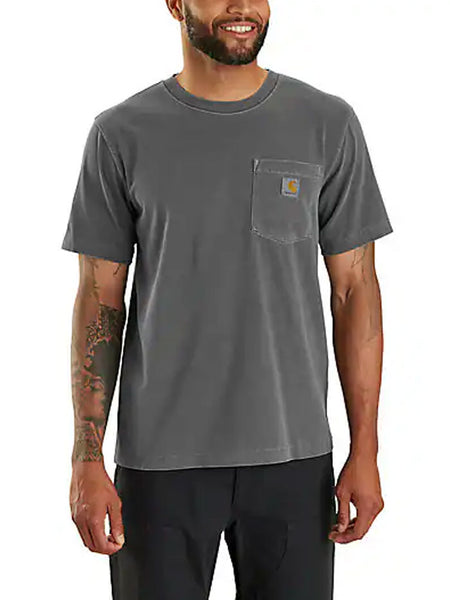 Carhartt 106252-029 Mens Relaxed Fit Lightweight Short Sleeve Pocket T-Shirt Shadow Grey front view. If you need any assistance with this item or the purchase of this item please call us at five six one seven four eight eight eight zero one Monday through Saturday 10:00a.m EST to 8:00 p.m EST