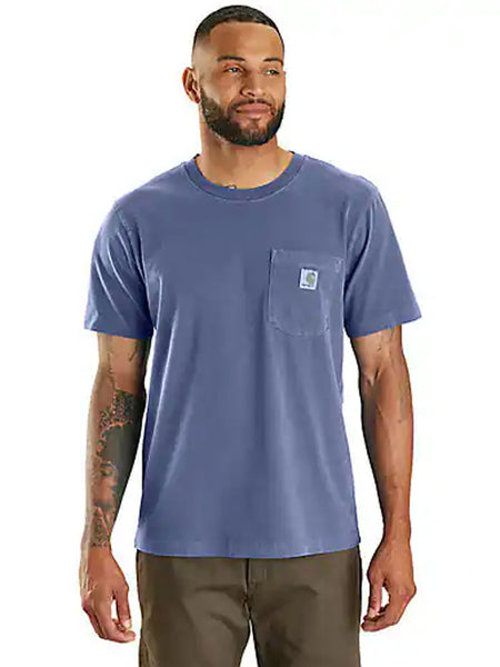 Carhartt 106252-HO2 Mens Relaxed Fit Lightweight Short Sleeve Pocket T-Shirt Lunar Blue front view. If you need any assistance with this item or the purchase of this item please call us at five six one seven four eight eight eight zero one Monday through Saturday 10:00a.m EST to 8:00 p.m EST