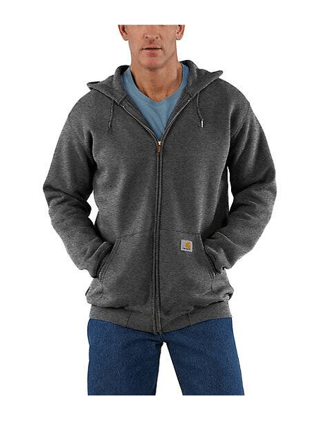 Carhartt K122-026 Mens Loose Fit Midweight Full-Zip Sweatshirt Carbon Heather front view. If you need any assistance with this item or the purchase of this item please call us at five six one seven four eight eight eight zero one Monday through Saturday 10:00a.m EST to 8:00 p.m EST