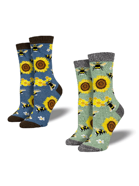 Socksmith WBN2872 Womens Honey In The Bank Socks Blue Or Green Heather front and side view. If you need any assistance with this item or the purchase of this item please call us at five six one seven four eight eight eight zero one Monday through Saturday 10:00a.m EST to 8:00 p.m EST