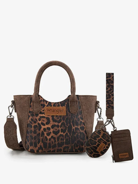 Wrangler WG296-8015CF Womens Leopard Print Small Tote/Crossbody Bag Coffee alternate view. If you need any assistance with this item or the purchase of this item please call us at five six one seven four eight eight eight zero one Monday through Saturday 10:00a.m EST to 8:00 p.m EST