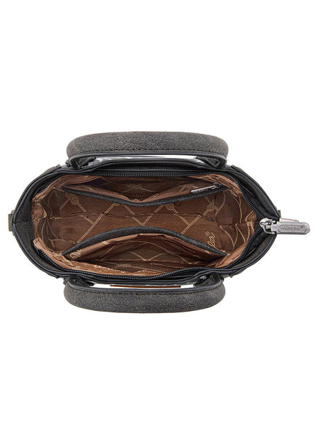 Wrangler WG296-8015BK Womens Leopard Print Small Tote/Crossbody Bag Black inside view. If you need any assistance with this item or the purchase of this item please call us at five six one seven four eight eight eight zero one Monday through Saturday 10:00a.m EST to 8:00 p.m EST