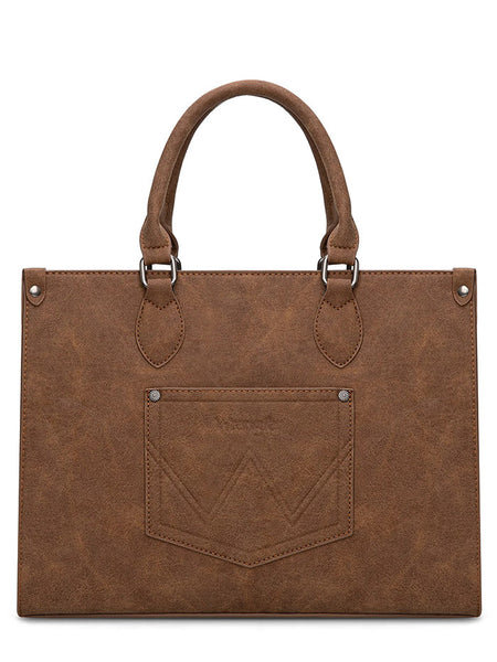 Wrangler WG296-8625BR Womens Leopard Print Wide Tote/Crossbody Bag Brown back view. If you need any assistance with this item or the purchase of this item please call us at five six one seven four eight eight eight zero one Monday through Saturday 10:00a.m EST to 8:00 p.m EST