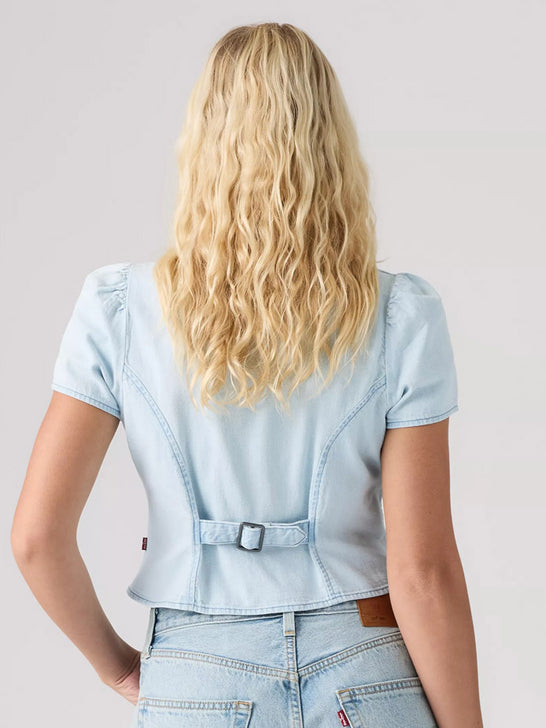 Levi's 007WW0001 Womens Miette Short Sleeve Top Light Blue back view. If you need any assistance with this item or the purchase of this item please call us at five six one seven four eight eight eight zero one Monday through Saturday 10:00a.m EST to 8:00 p.m EST
